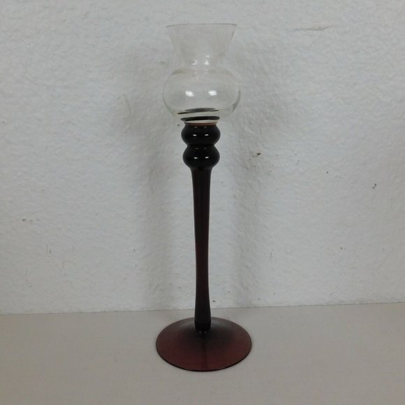 Purple Amethyst Bud Vase & 2 Taper Candle Holders Glass Eclectic Grouping 8-9" - Picture 6 of 9